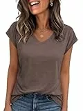Cuptacc Tops Für Damen T Shirt V-Ausschnitt Oberteile Elegant Bluse Kurzarm Damen Sexy Top Sommer Kaffeegrau Groß L 42-44