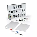 EASYmaxx LED-Leuchtkasten Light Box + Schreibset | Für individuelle Textbotschaften | Mega-Set mit 150 bunten Emojis und 173 austauschbaren Buchstaben, Zahlen & Symbolen | Inkl. Timer [A4]