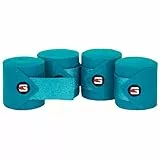 Start Glitter Bandagen Pferd 4er Set – Fleecebandagen mit Klettverschluss & Aufbewahrungstasche – Elastikbandagen für sicheren Halt & stilvollen Look beim Training (400 cm, Türkis)