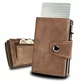 slimfin® Slim Wallet Maxi mit Münzfach - Kartenetui - Geldbeutel Herren - Geldbörse - Portemonnaie - Portmonee - Card Holder klein/Mini mit RFID Schutz - Braun