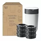 Tommee Tippee Twist and Click Advanced Windeleimer, umweltfreundliches System, inkl. 6x Nachfüllkassetten mit nachhaltig gewonnenem, antibakteriellem GREENFILM, Weiβ