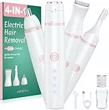 Gesichtshaarentferner für Frauen 4-in-1 Trocken & Nass Nasenhaartrimmer Frauen Rasierer Damen Intimrasierer & Augenbrauenrasierer für Bikinizone, Gesicht, Nase/Ohren, Akku-Anzeige & IPX6 & USB Plug