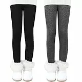Auranso Thermo Leggings Mädchen Kinder Warme Gefüttert Leggings Winter Thermohose 2er Pack Schwarz/Grau 128-134
