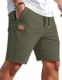TARAINYA Textur Kurze Hosen Herren Shorts Hose Baumwolle Sommer Casual Elastische Taille Tunnelzug Stretch Freizeitshorts Mit Taschen Armeegrüne XL