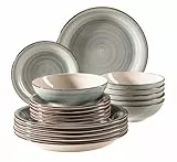 MÄSER 931875 Bel Tempo II, Teller-Set für 6 Personen im modernen Vintage Look, 18-teiliges Tafelservice, handbemaltes Keramik-Geschirr Service, Steingut, rauchblau