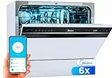 Midea Kleiner Geschirrspüler, Weiß, 55 cm, für 6 Personen, kompakt und tragbar, ohne Installation, Spülmaschine mit App Control, 6 Programme, antibakterieller Filter 49 dB, neues Modell