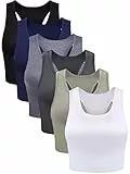 6 Stücke Basic Crop Tank Tops (Schwarz, Weiß, Dunkelgrau, Marine, Grau, Oliv, M)