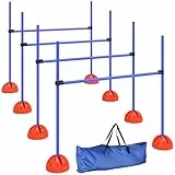 PawHut Agility Set Hunde, 4-teiliges Agility Ausrüstung mit höhenverstellbar Hürden Tragetasche Trainingszubehör, befüllbar Steckhürdenset für Hundetraining, Trainingsset für Hunde