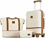 Joyway Koffer Reisekoffer von ABS Hartschalen Erweiterbar Trolley Kofferset mit TSA Schloss und 4 Rollen Der Handgepäck Sets Enthält 1 Reisetasche und 1 Kulturbeutel Weiß