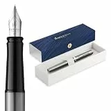 Waterman Impression Füller | Mittlere Feder mit blauer Tintenpatrone | Edelstahl mit palladiumbeschichtetem Zierrat | Geschenkbox