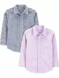 Simple Joys by Carter's Jungen Langärmeliges gewebtes Shirt im 2er Pack Hemd mit Button-Down-Kragen, Blau Vichy Karo Karo/Purpur Vichy Karo Karo, 7