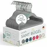 Laleni Kinderkleiderbügel 30 Stück + Samtbezug - platzsparende 360° drehbare Kleiderbügel mit rutschfestem Bezug in grau für Kinder und Babys