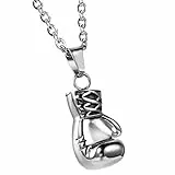 JewelryWe Schmuck Edelstahl Herrschsüchtige Boxhandschuhe Männer Anhänger mit Halskette, Herren Kette, Silber, mit Geschenk Tüte