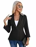 YesPerfect Damen Blazer 3/4 Arm Knopf R Schen B Ro Blazer Elegant Jacke, Schwarz, L