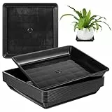 Cabilock 10 Stücke Blumentopf Untersetzer Quadratisch, 18x18cm Blumenuntersetzer aus Kunststoff, Topfuntersetzer Pflanztopf Tablett für Garten Innen Außen Pflanzkübel, Schwarz