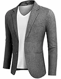 COOFANDY Herren Anzugjacke Sakko Sportlich Freizeit Blazer Sportsakko Regular Fit Einfarbig 2 Knöpfe Freizeit Anzug Grau M