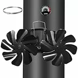 Tomersun Kaminventilator Magnetisch, Ofenventilator Ohne Strom mit 16 Blättern, Leiser Kamin Ventilator Kaminlüfter für Holz/Brennholz/Feuerstelle/Ofenrohr Mit Thermometer und 1pcs Ersatzteil Ring
