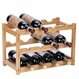 YunNasi Weinregal, Klein Flaschenregal Lagerung Halter, Natürliche Flaschenhalter aus Bambus, Wein Flaschen Regal für Küche Keller Countertop Bar Schrank (3 Etagen-12 Flaschen)
