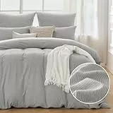 ATsense Bettwäsche 155x220 Baumwolle Gestreift - 2teilig Bettwäsche-Sets Grau, Öko-Tex Zertifiziert Hypoallergen Atmungsaktiv, 1 Bettbezug 155x220 und 1 Kissenbezüge 80x80