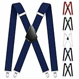 Aomig Hosenträger für Herren, Extra Stark Breit 3,5 Cm mit Starken 4 Metall Clips, Einstellbar und Elastisch, Einheitsgröße für Männer und Damen, X Style (Blau)