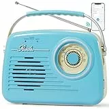 Radios Portable Am Fm, Kleine Retro Vintage Radio Bluetooth, AA-Batterie betriebene Radio oder Stecker in der Wand, Unterstützung SD-Karte AUX USB MP3-Player für Haus/Outdoor (Blue)