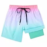 Dancinova Badehose Jungen Badeshort Farbverlauf Kinder Kompression Liner Schnelltrocknend Schwimmhose mit Boxershorts Liner 16-18 Jahre