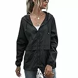 SotRong Leichte, verstaubare, wasserdichte Jacke für Damen, Windjacke, Outdoor, Radfahren, Rnnning, Reißverschluss, Jacke mit Kapuze, schnell trocknend, regenfest, Schwarz , L
