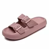 Waysoland Cozyslides Original Damen Herren,Badelatschen Damen Sandalen mit Verstellbaren Schnallen Rutschfest Schnell Trocknend Super Bequeme Dicke Sohle Wolkenschuhe(Rot,37/38 EU)