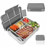 Litimkat Brotdose Kinder mit Fächern,1330 ml auslaufsichere Lunchbox, geeignet für Schule,Picknick,Reise-Lunchbox,geeignet für Erwachsene, Mädchen & Jungen, mikrowellen-/spülmaschinenfest (Gray)