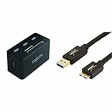 LogiLink CR0042 USB 3.0 Hub Mit All-in-One Card Reader (Micro SD/SD/MS/M2/CF) Schwarz & Amazon Basics 3.0-Kabel (A-Stecker auf Micro-B-Stecker) 1,8m