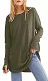Ebifin Langarmshirt Damen Longshirt Rundhalsausschnitt Langarm Oberteil Shirts Basic Blusen Tunika Tee Tops.Armee Grün.XXL