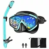 Nigecue Schnorchelset Erwachsene, Schnorcheln Set mit Taucherbrille und Dry Schnorchel, Anti-Leck Anti-Fog Tauchmaske aus Gehärtetem Glas für Schnorcheln, Schwimmen und Tauchen (Grün, Grün)