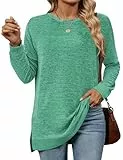 Cuptacc Damen Pullover Rundhalausschnitt Langarm Tunika Oberteile Farbabstimmung Sweatshirt 2024 Grün 3XL