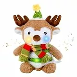 seOSTO Rentier Kuscheltier, 26 cm Singender & Tanzender Musikalischer Rentier Spielzeug Sprechender Elch Plüschtier Interaktives Geburtstags Weihnachten Ostern Geschenke für Jungen und Mädchen