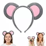 Ouligay Haarreifen Maus Ohren Stirnband Plüsch Mausohren Haarreifen Grau Stirnbänder Tier Maus Kostüm für Kinder Erwachsener, Mäuschen Haarreif für Fasching Karneval Party Kostüm Accessoires