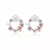 Silber Ohrstecker, Verhindern Allergien Zircon Frauen-Bolzen-Ohrringe, Mit Hübscher Schmetterling Bunte Blumen Perle, Für Partei, Hochzeiten, Verlobungen