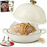 Overmont Gusseisen Topf Emaille Brotbacktopf - 5.7L Bräter Schmortopf mit Deckel und Kochbuch – für Küche Backen Schmoren Braten - Weiß
