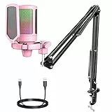 FIFINE Gaming Mikrofon mit Arm, USB Microphone pc für MAC PS4 PS5 mit Stummschalttaste, Popfilter, Shock Mount für Streaming Podcast Studio