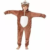 corimori - Henry das Faultier Kinder Jungen Mädchen Onesie Jumpsuit Anzug Kostüm Verkleidung (Gr. 110-130cm) Braun-Creme