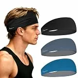 Kapsuen Stirnband Damen Sport - 3 Stück Haarband Herren Sommer, Leichtes & Elastisch Anti Schweißband für Yoga Workout Laufen Fitness (Schwarz + Dunkelgrau + Blau)