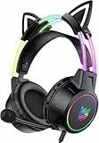Katzenohr Gaming Kopfhörer mit abnehmbaren Ohren, RGB, 7.1 Surround Sound – Over-Ear-Kopfhörer mit Mikrofon, Leicht & Komfortabel für Kinder/Erwachsene, kompatibel mit PC, PS4/PS5, Xbox One Series