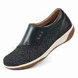 PROCHAIN Damen-Slipper aus atmungsaktivem Stoff, Leder, bequem, modisch, flach, lässig, leicht, Wanderschuhe, Schwarz glänzend, 39.5 EU
