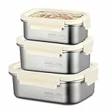 SUNOYA 3er Set Frischhaltedosen mit Deckel – 800ml/1150ml/1400ml Edelstahl Dose mit Sichtdeckel – Vorratsdosen mit Deckel luftdicht & auslaufsicher – Edelstahl Behälter mit Deckel & Vakuumventil