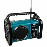 MEDION E66045 DAB+ Baustellenradio (Robustes Gehäuse, Spritzwassergeschützt (IP44), Bluetooth 5.0, PLL UKW Radio, LED-Arbeitslicht, Akku- und Netzbetrieb) blau