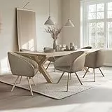 Nizzenithal 6er-Set Drehbare Esszimmerstühle – Modern Gepolsterte Stühle mit Lehne & Metallbeinen in Holzoptik, Beige Akzentstühle für Esszimmer, Wohnzimmer, Büro