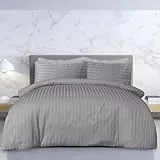 Sleepdown Bettwäsche-Set mit Kissenbezügen, Fadenzahl 225, Polycotton, Satin, gestreift, Grau (Doppelbett)