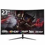 Great voell Curved Monitor 27 Inch 180Hz -1800R FHD (1920 x 1080p) VA Panel, MPRT 1ms, sRGB100%, Less Blue Light, HDMI&DP, Supports VESA - Black