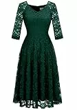 Dressystar Damen Elegant Spitzenkleid 3/4 Ärmel Hochzeit Party A-Linie Abendkleid Cocktailkleid Dunkelgrün M