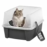Iris Ohyama Katzenklo mit Schaufel, bis 7 kg, Grau, offen, ohne Deckel, Katzentoilette, hoher Abnehmbarer Rand, Für große Katzen, Kätzchen, Toilet, Offene Toilette, BPA-frei, Cat Litter Box, CLH-12