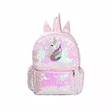 Lurrose Rosa glänzende Mädchen-Rucksack mit Pailletten-Einhorn-Design, bezaubernde Büchertasche, modische Reise- und Schultasche für Studenten und Mädchen